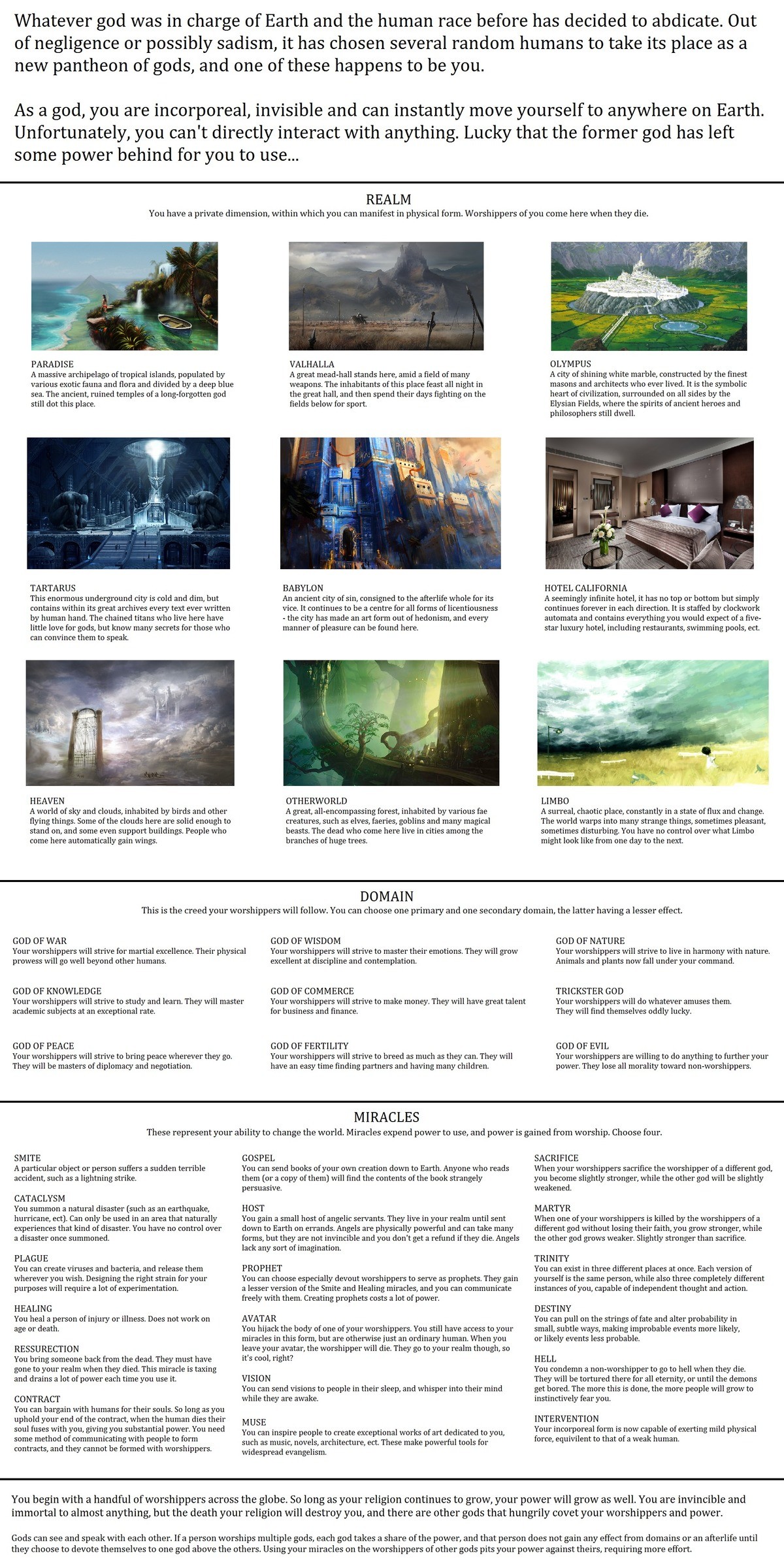 Day 52 Godhood Whatever God Was In Charge Of Earth And The Human Race Before Has Decided To Abdicate Out Of Cyoa Create Your Own Adventure Writing Fantasy