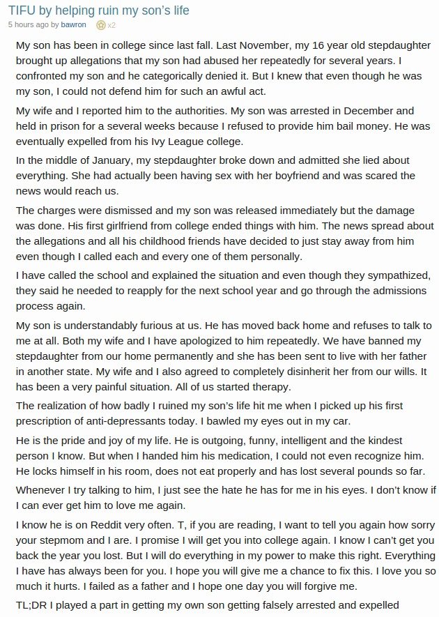 Step daughter believed over own son