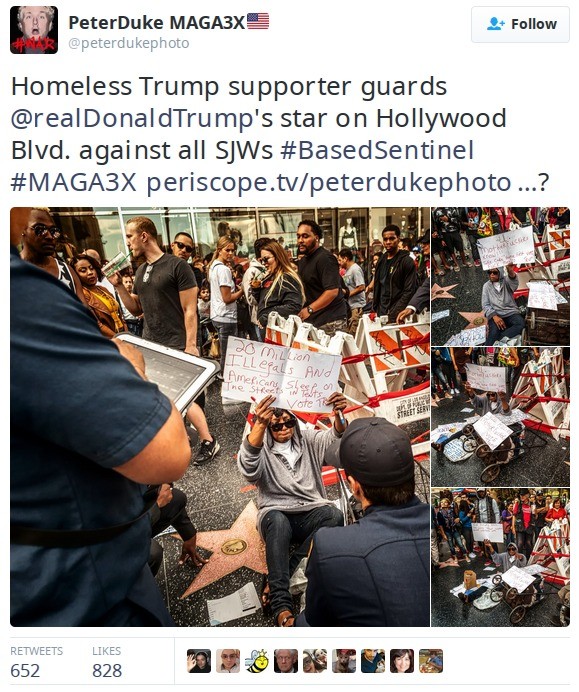 Homeless+trump+fan+guards+hollywood+star