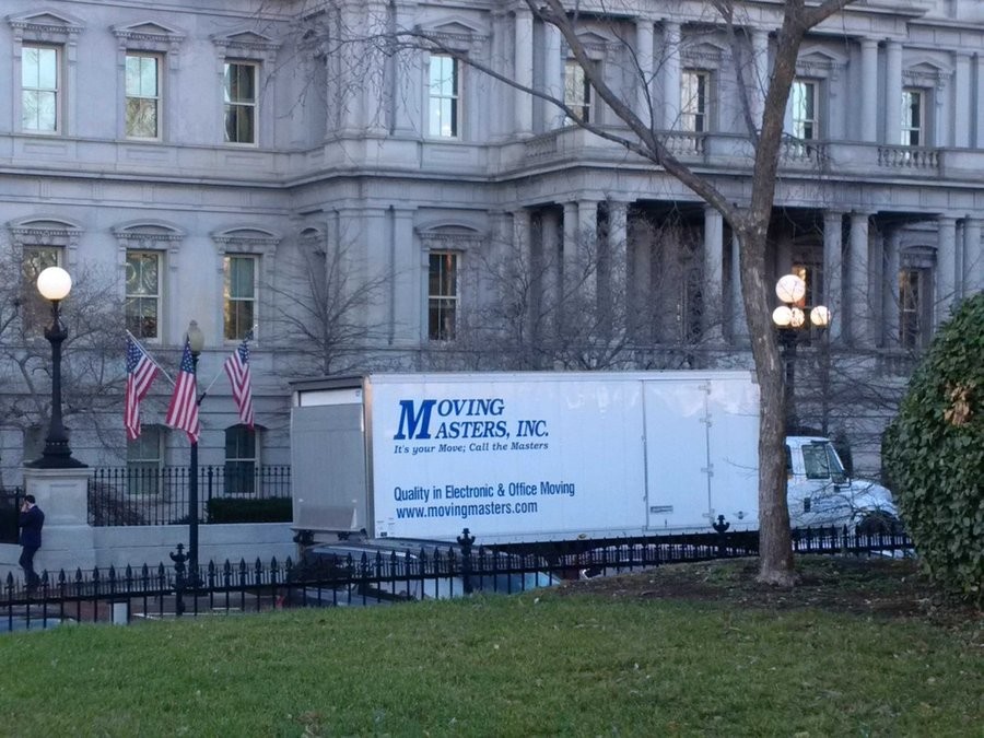 Moving Van outside White House. A moving truck was seen on Wednesday parked outside the White House, where President Obama will live and work for just two more 