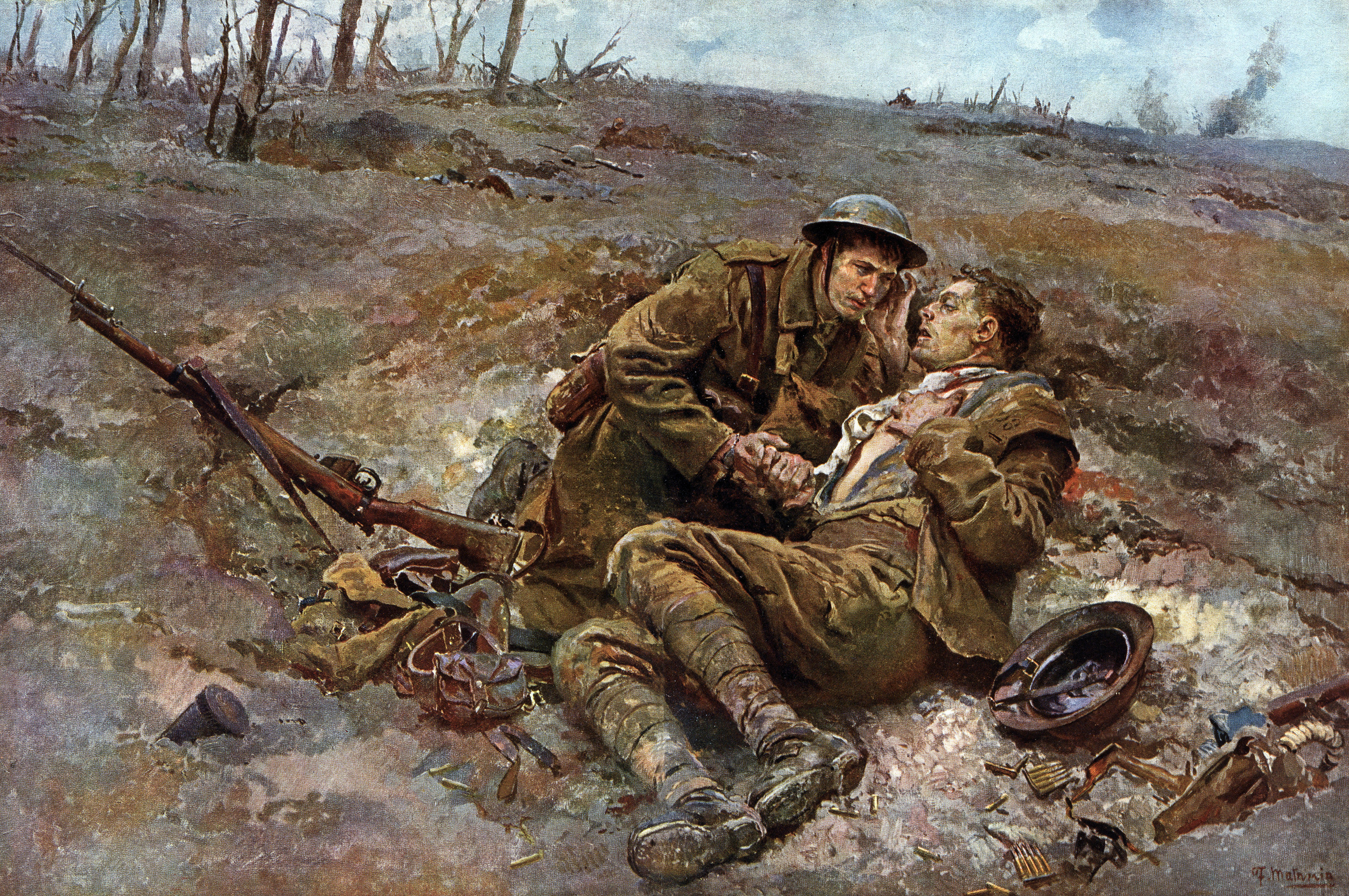 Раненый пример. Фортунино Матания (1881-1963. Ханс Ларвин художник. "Солдат и смерть" Hans Larwin, 1917..