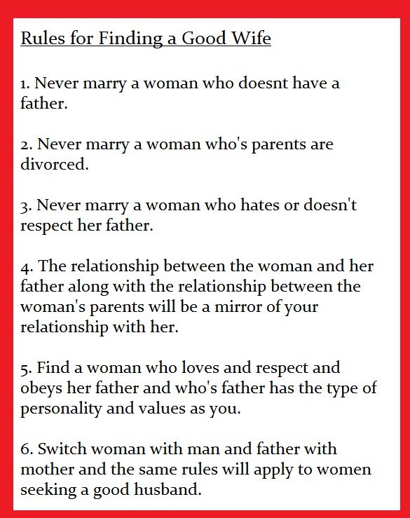 Rules for marriage